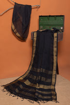 Trikalaa Noir Gold Linen Handloom Saree with Subtle Gold Border and Pallu