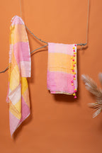 Trikalaa Gulnaar Pastel Linen Check saree with Elegant Zari Lines