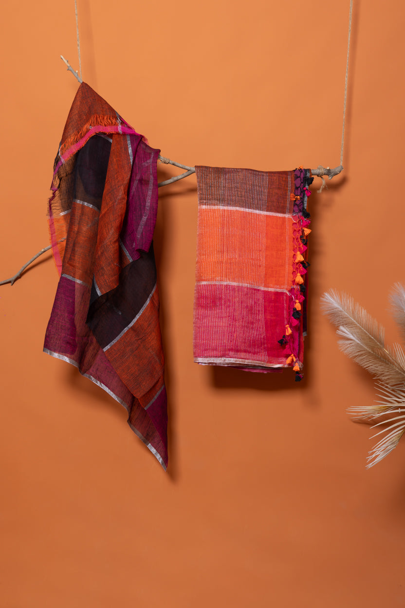 Trikalaa Ranga utsav Linen Handloom Saree