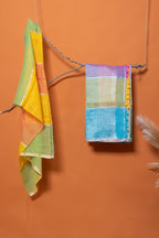 Linen Checks with Zari lines in Lavender Blue and Green