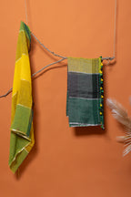 Trikalaa Vanya Green Linen Handloom Saree in Checks
