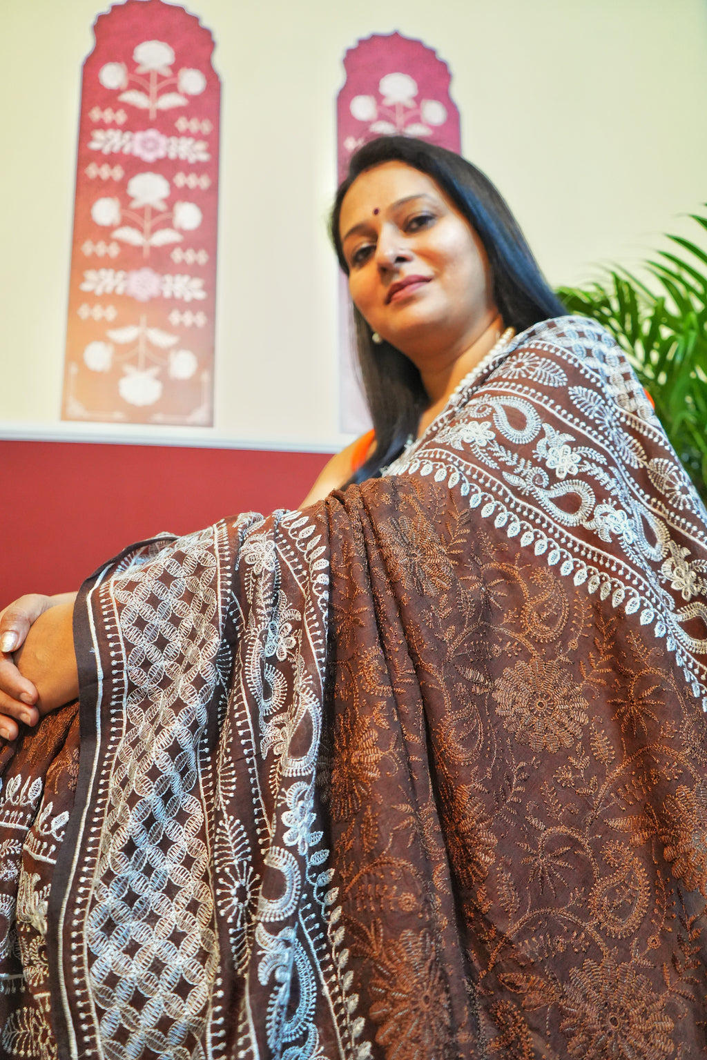 Cocoa Chikankari Mulmul Saree