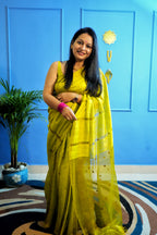 Mehendi Coin Weave Matka Silk Saree