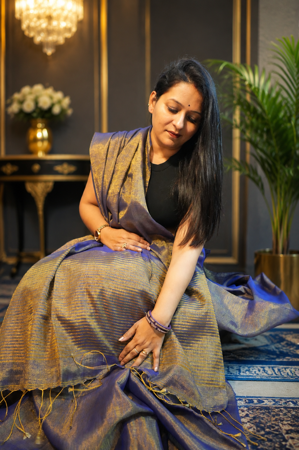 Amethyst Sheen Linen Tissue Handloom Saree