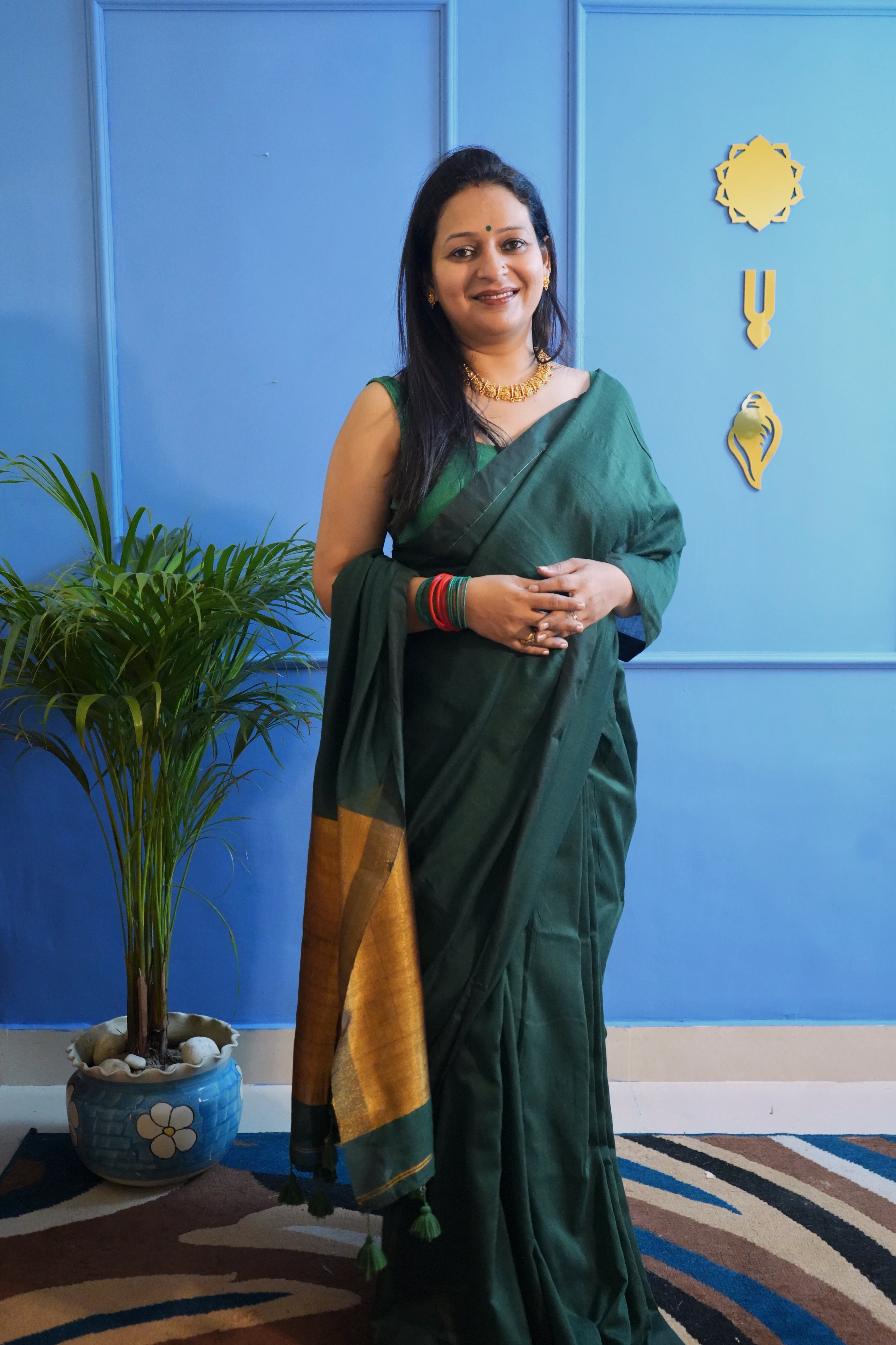 Harit Sunehri Cotton Silk Saree