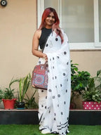 Noir Dots Handloom Mulmul Saree