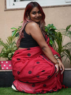Laal Noor Polka Mulmul Saree