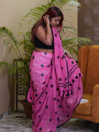 Gulaabi Polka Handloom Mulmul Saree