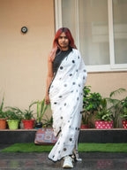 Noir Dots Handloom Mulmul Saree