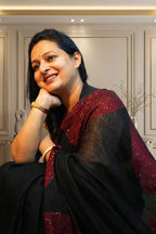 Moonlit Black-Linen Silk Half Moon embroidery