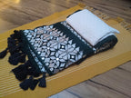 Mulmul Saree with Gujarati Mirror-Inspired Embroidery in Dark Green
