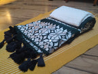 Mulmul Saree with Gujarati Mirror-Inspired Embroidery in Dark Green