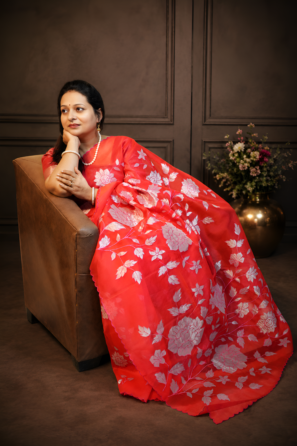 Ruby Radiance Pure Organza Saree