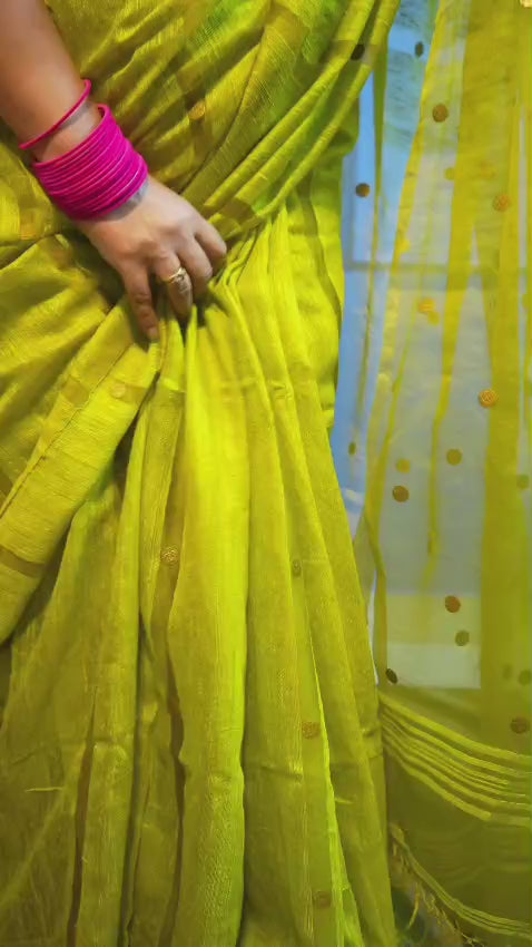 Mehendi Coin Weave Matka Silk Saree